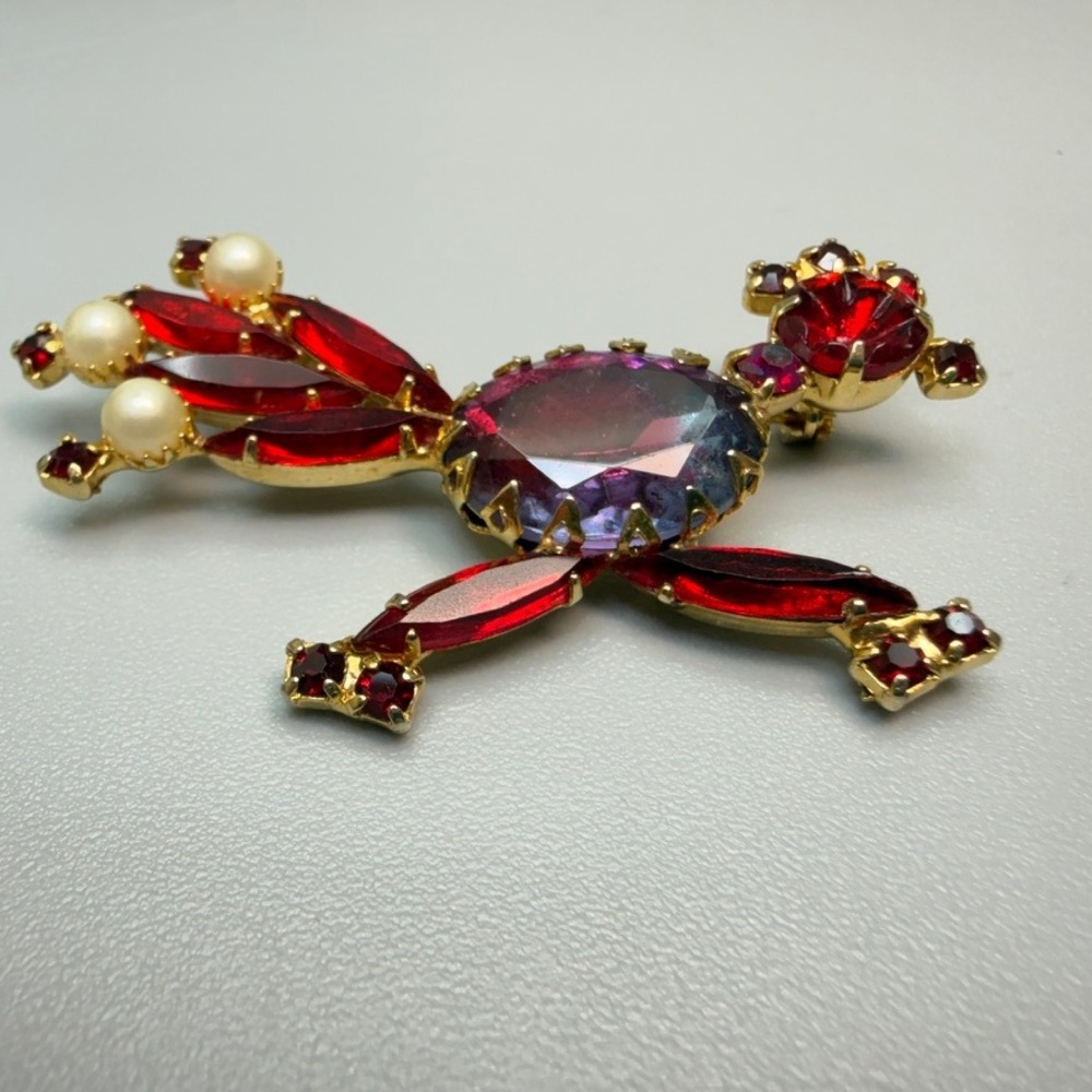 Vintage Red Rhinestone Roadrunner Brooch Bird MCM D&E Julianna?? - Picture 2 of 7